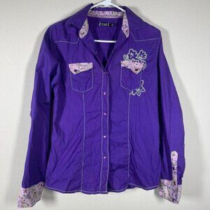 Cruel Women's Western Shirt M Pearl Snap Purple Embroidered Long Sleeve Western!